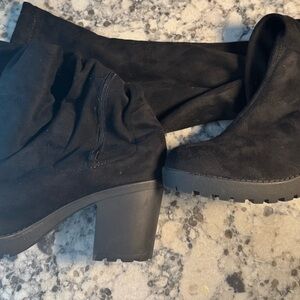 Boo hoo Black Block Heel Thigh High Boots